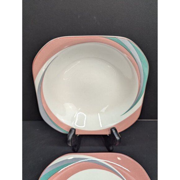 Sango Quadrille 5206 Pinwheel Pink Porcelain1 Rimmed Soup Bowl and 1 Salad Plate - Picture 2 of 7
